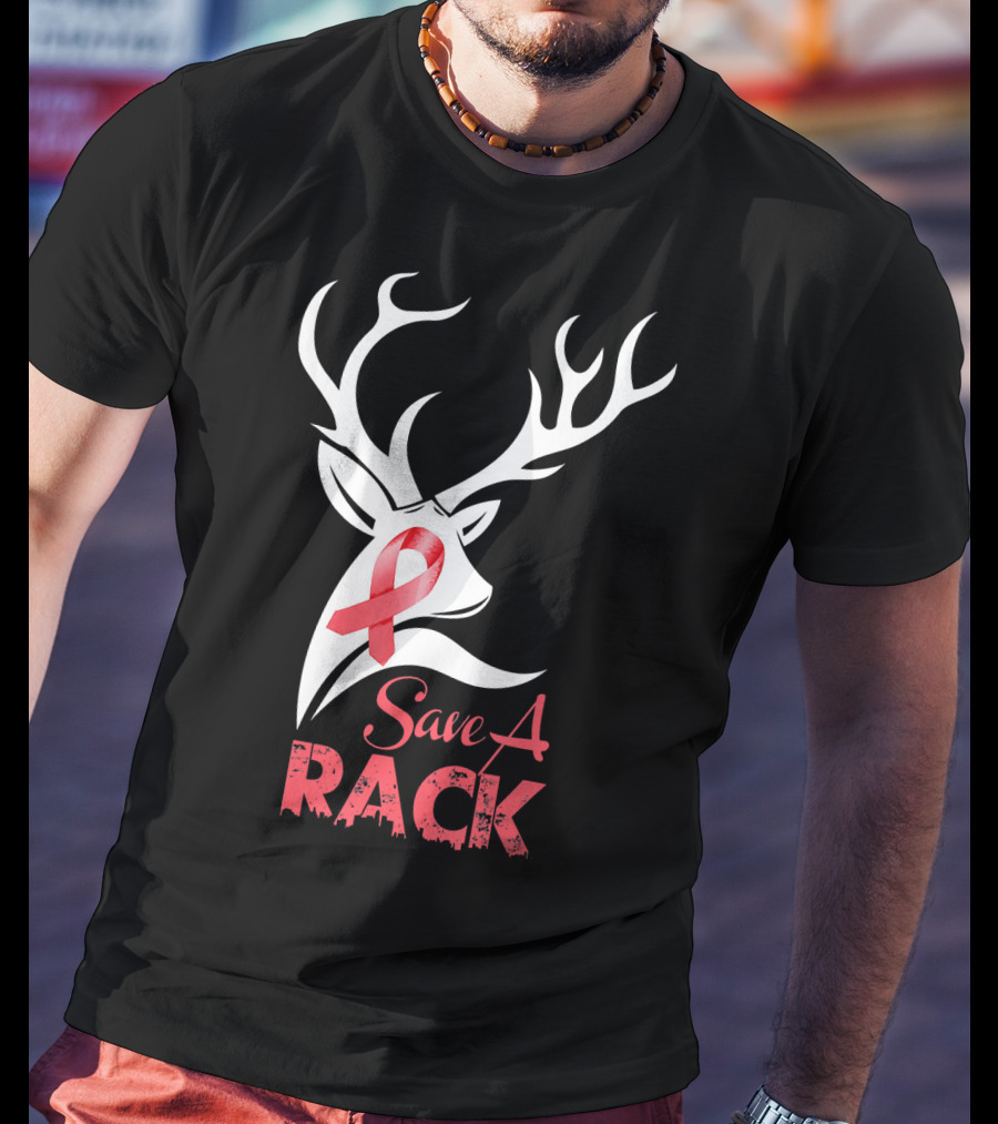 Save A Rack Breast Cancer Awareness Pink Ribbon Deer Antlers T-Shirt