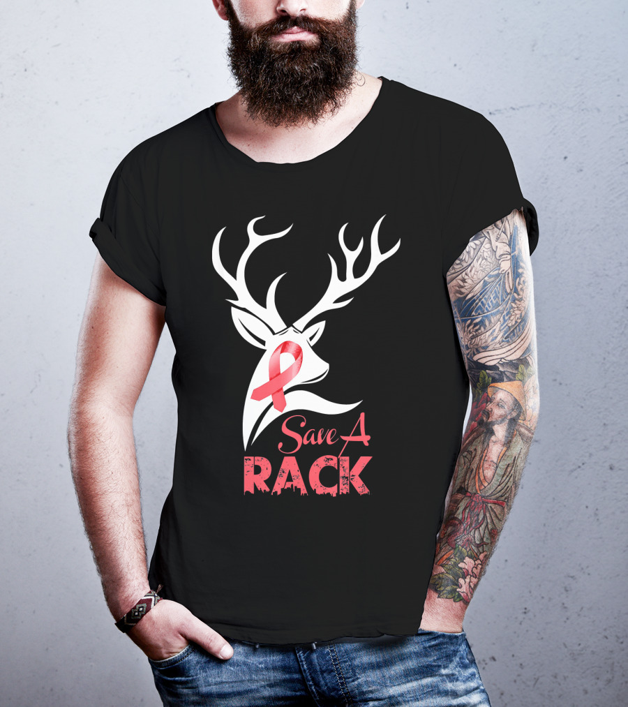 Save A Rack Breast Cancer Awareness Pink Ribbon Deer Antlers T-Shirt