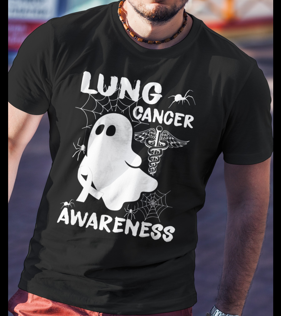 Lung Cancer Awareness Boo Ghost With Spider Webs And Spider T-Shirt