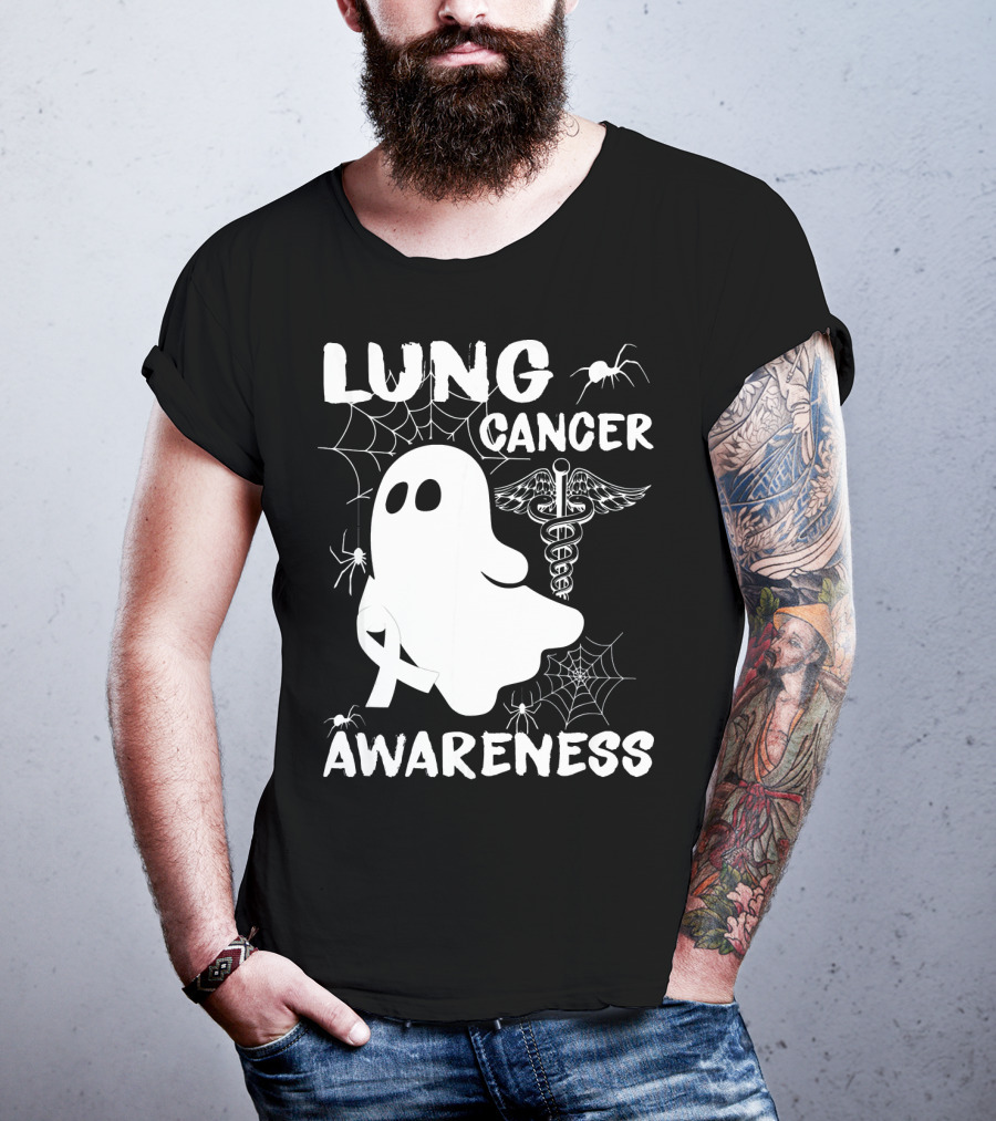 Lung Cancer Awareness Boo Ghost With Spider Webs And Spider T-Shirt