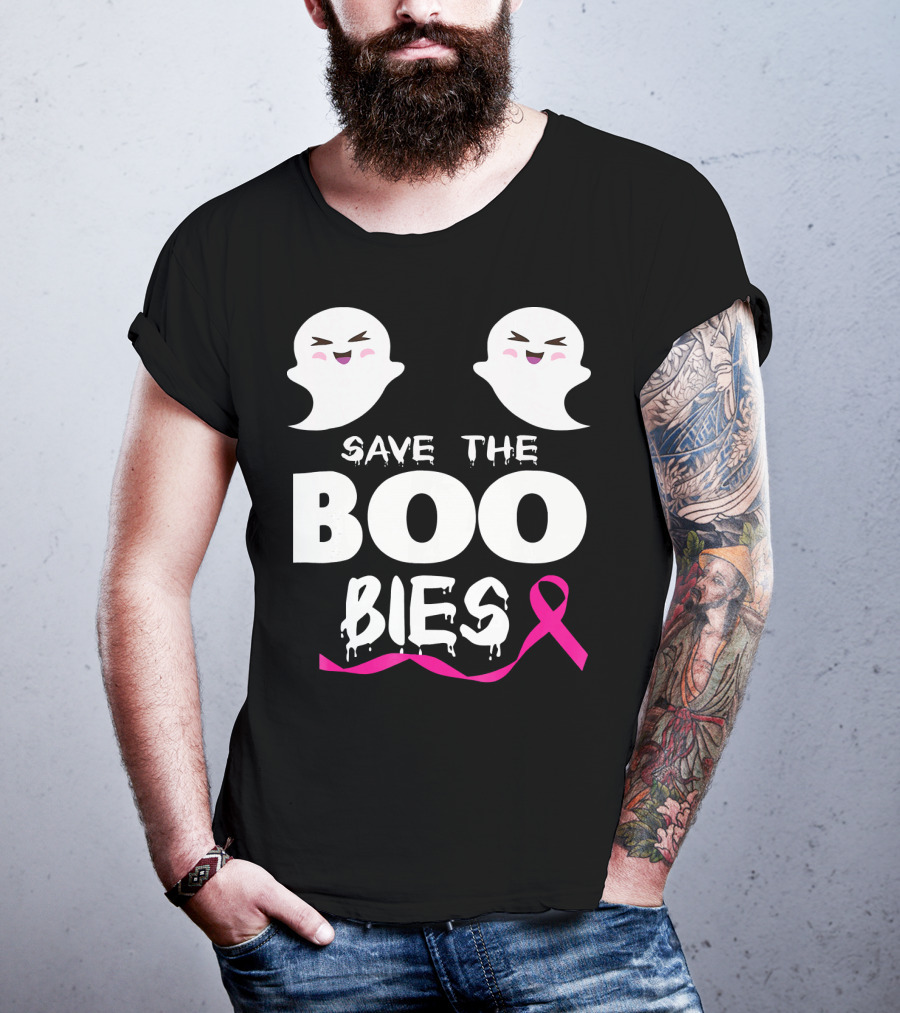 Save The BOO Bies Ghosts Pink Ribbon Breast Cancer Support T-Shirt