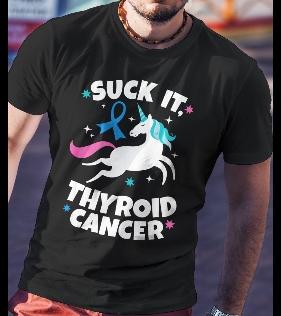 Suck It Thyroid Cancer Unicorn Blue T-Shirt