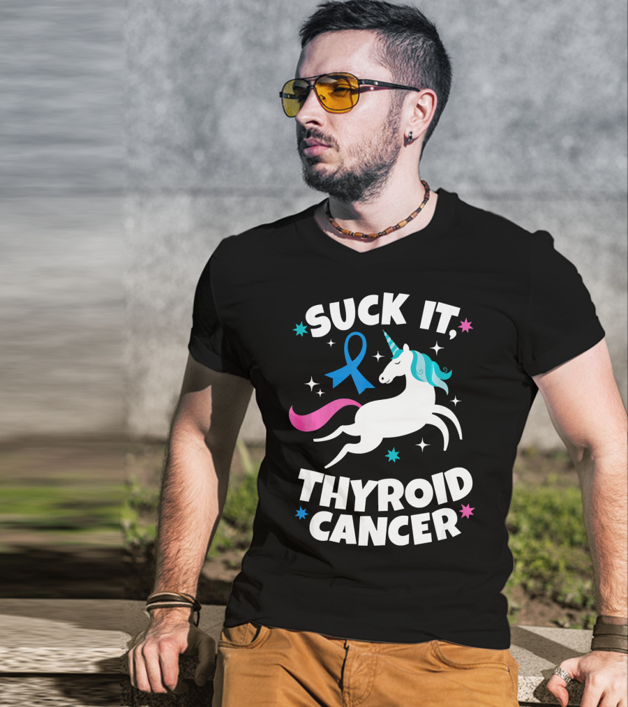 Suck It Thyroid Cancer Unicorn Blue T-Shirt