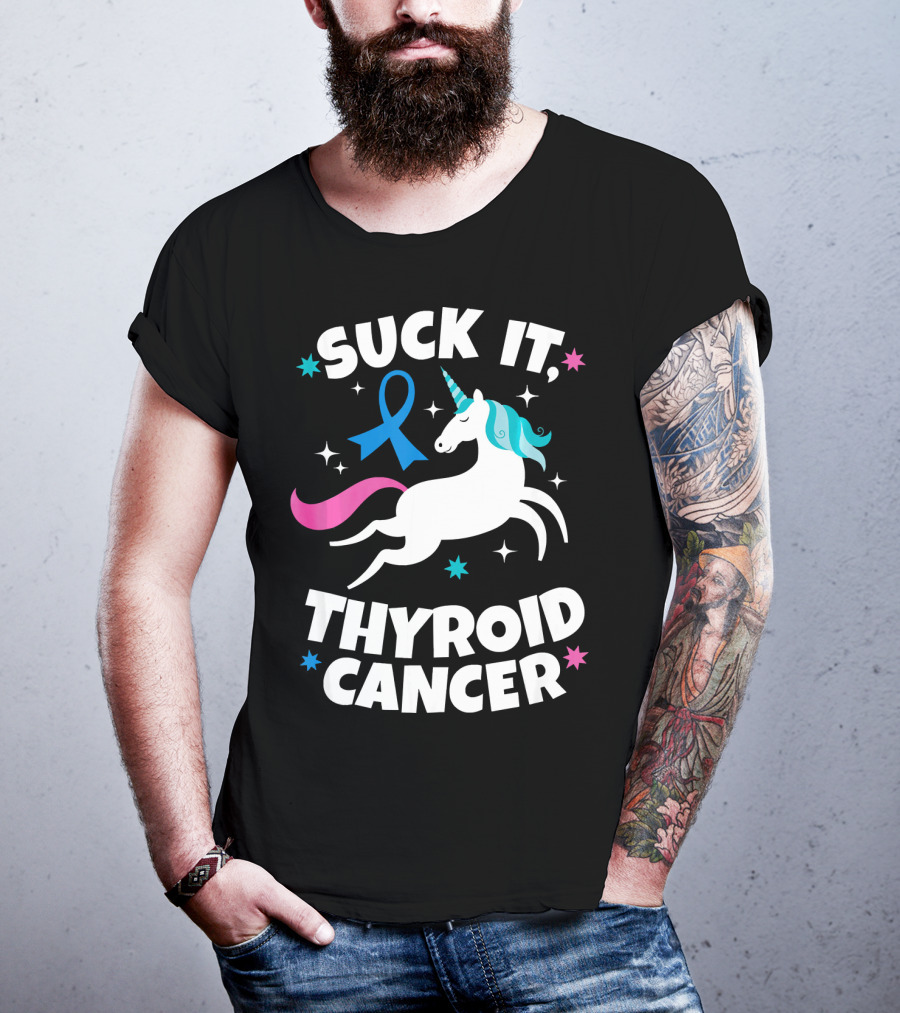 Suck It Thyroid Cancer Unicorn Blue T-Shirt