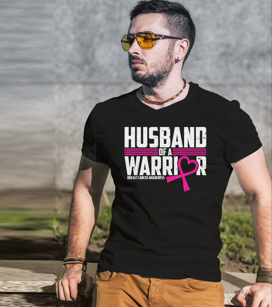 Husband Of A Warrior Breast Cancer Awareness T-Shirt