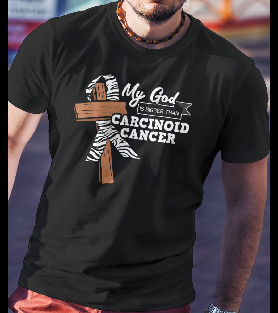 My God Is Bigger Than Carcinoid Cancer Ribbon Cross T-Shirt