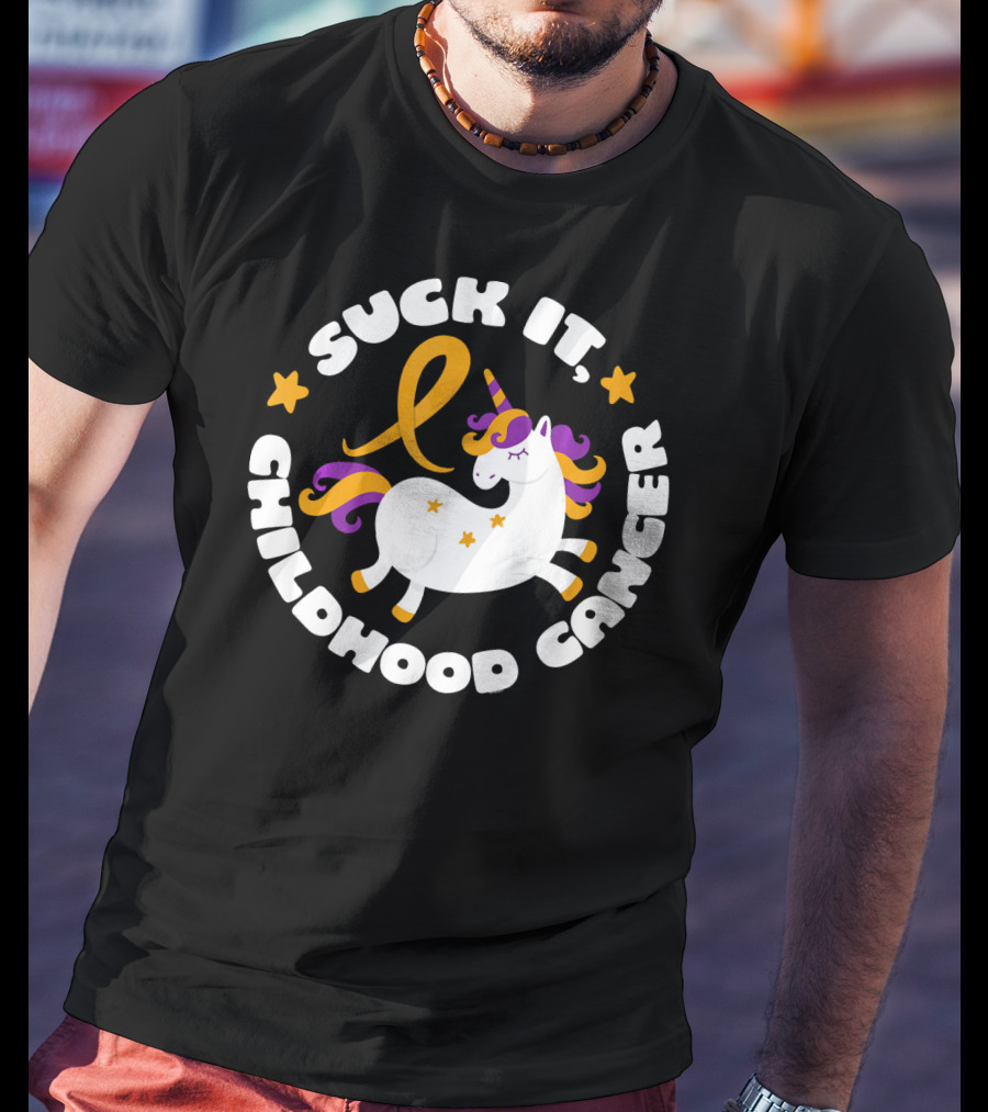 Suck It Childhood Cancer Unicorn Ribbon Fighter T-Shirt
