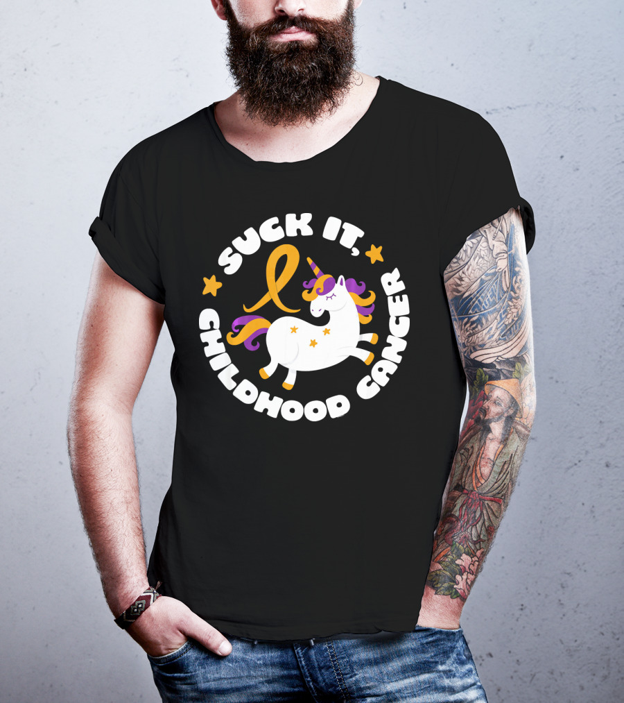 Suck It Childhood Cancer Unicorn Ribbon Fighter T-Shirt