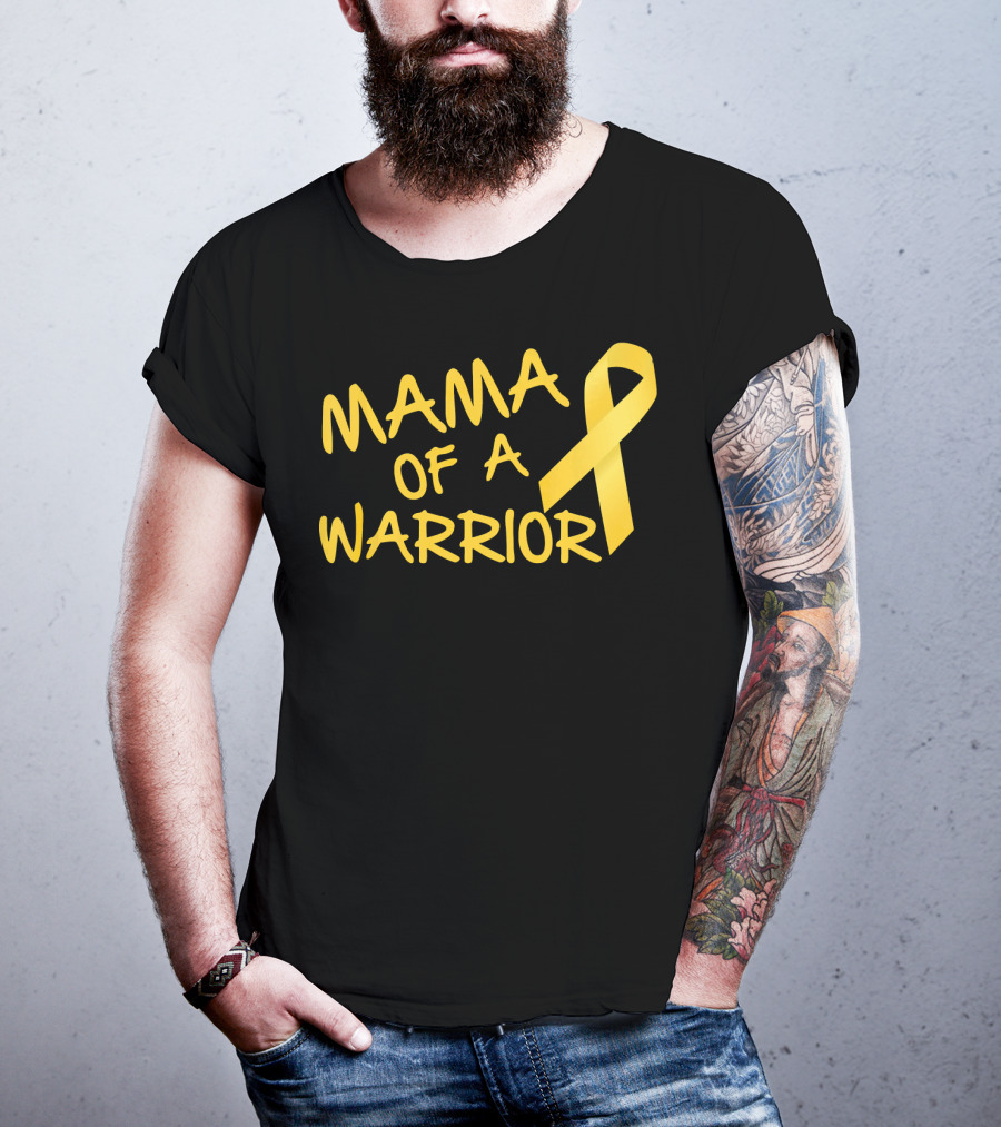 Mama Of A Warrior Yellow Ribbon Childhood Cancer Awareness T-Shirt