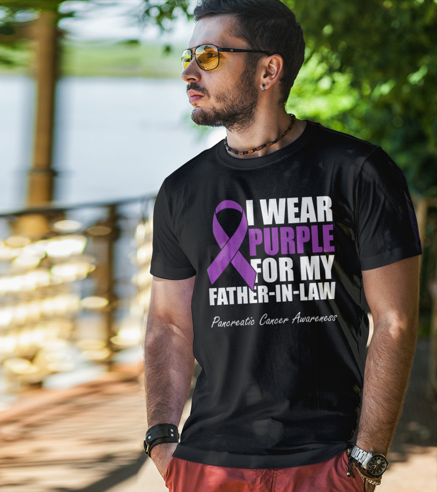 I Wear Purple For My Father-in-Law Pancreatic Cancer Awareness T-Shirt