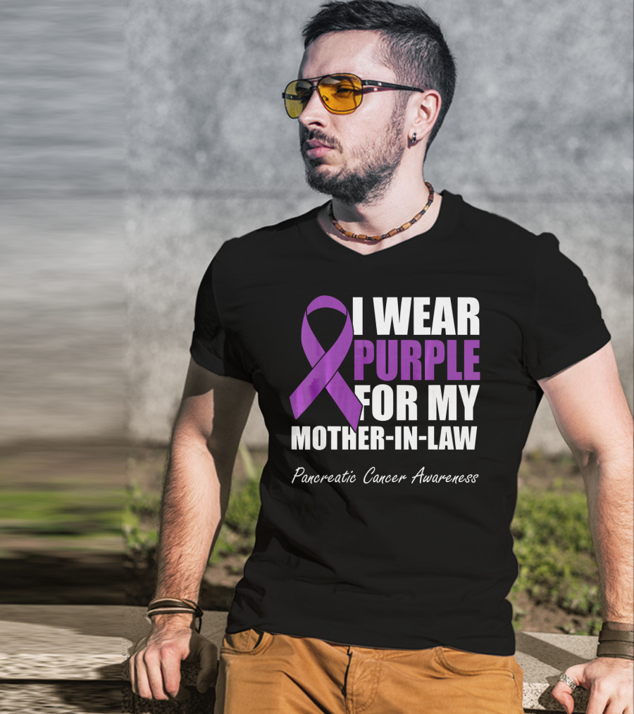 I Wear Purple For My Mother-In-Law Pancreatic Cancer Awareness T-Shirt