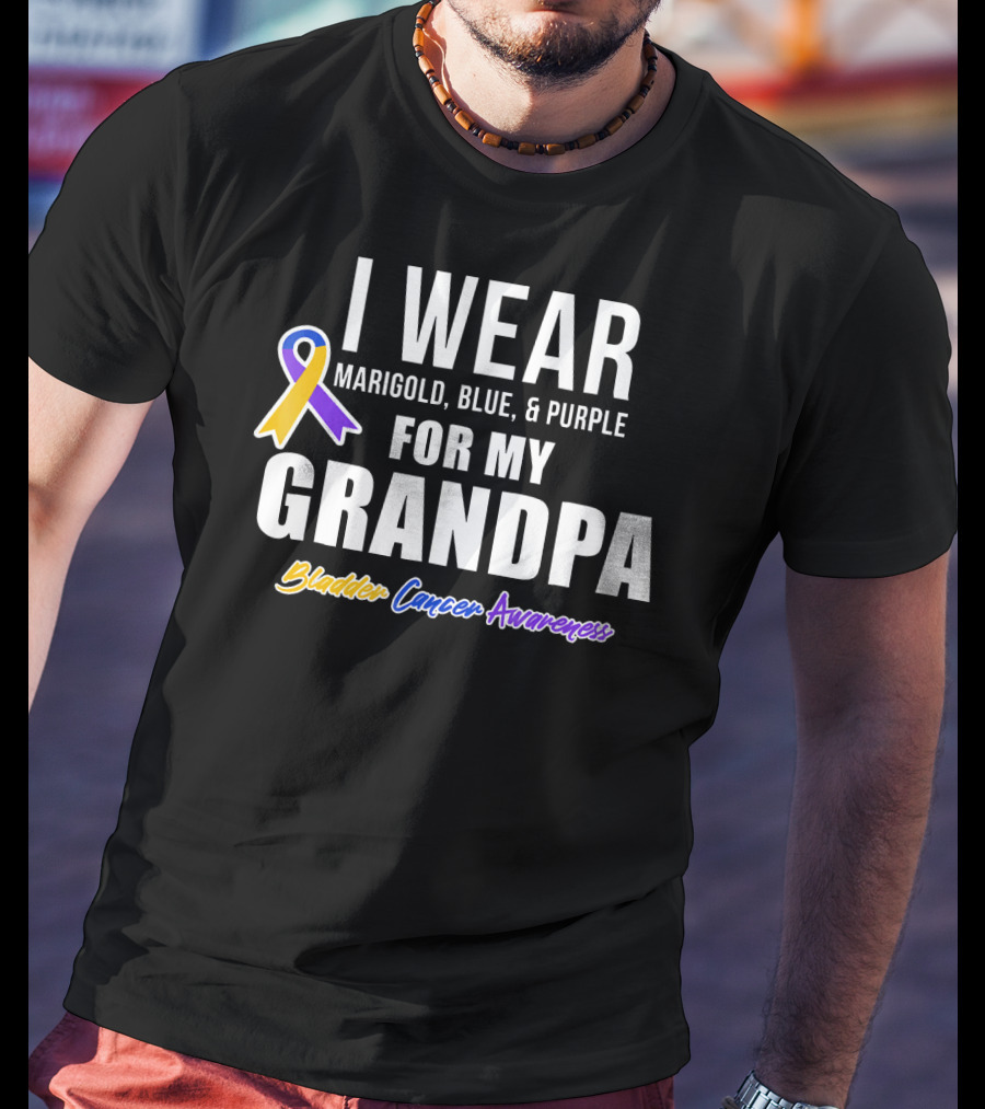 I Wear Marigold Blue And Purple For My Grandpa Bladder Cancer Awareness T-Shirt