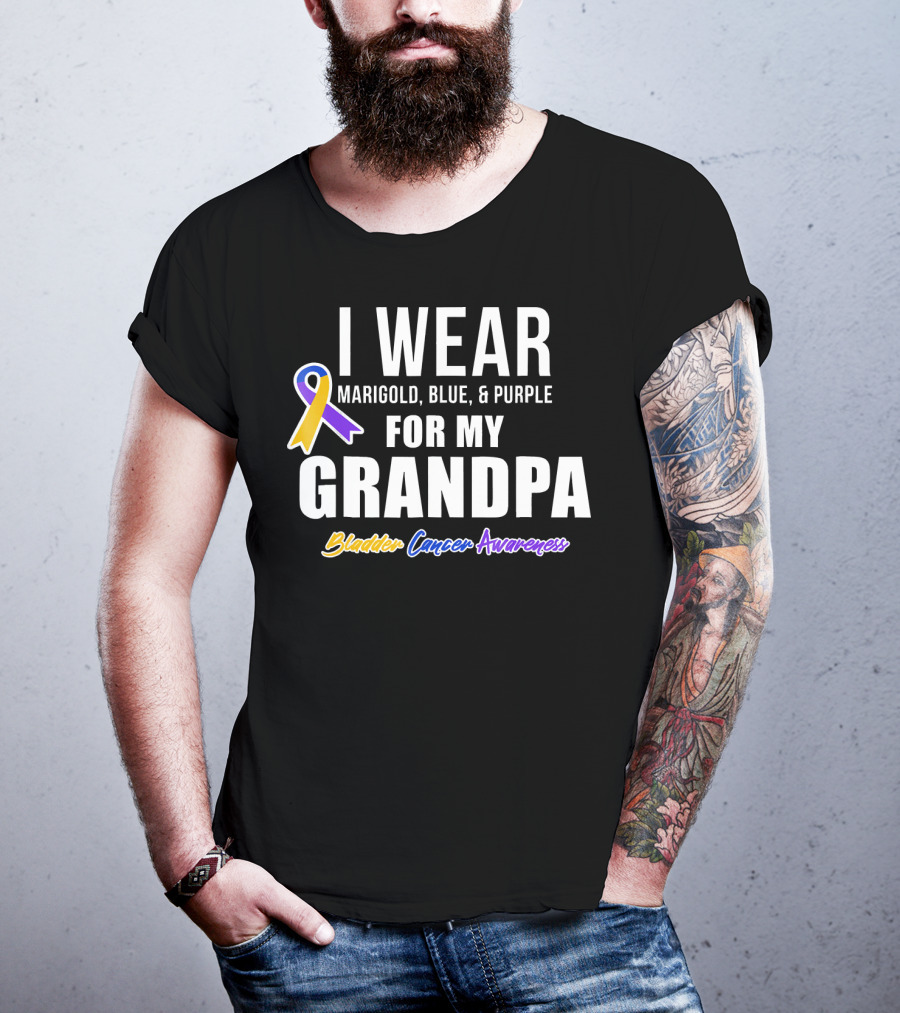 I Wear Marigold Blue And Purple For My Grandpa Bladder Cancer Awareness T-Shirt