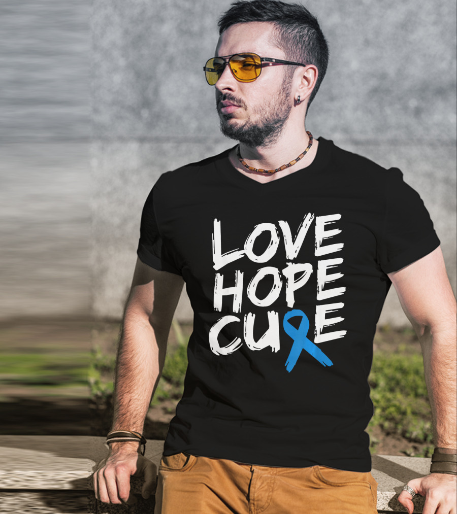 Love Hope Cure Colon Cancer Awareness Blue T-Shirt