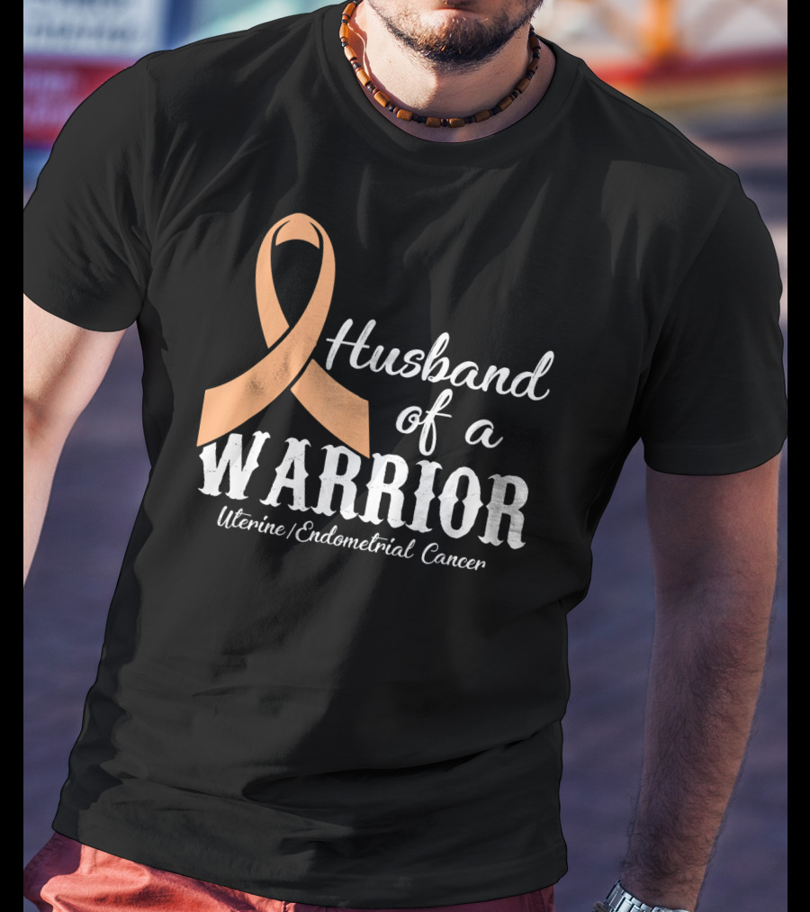 Husband Of A Warrior Uterine Endometrial Cancer T-Shirt