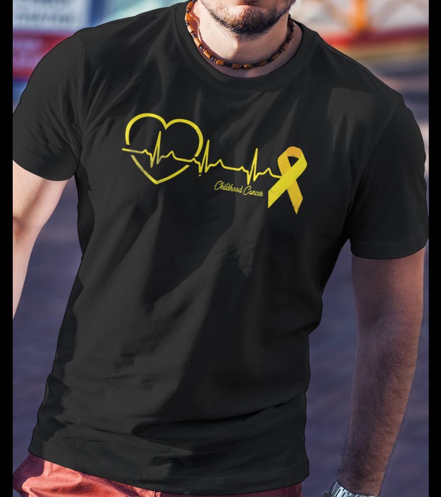 Childhood Cancer Awareness Heartbeat Yellow T-Shirt
