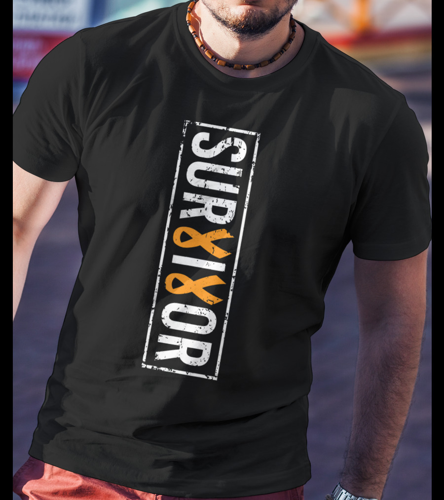 Leukemia Survivor Vertical Orange Ribbon Cancer T-Shirt