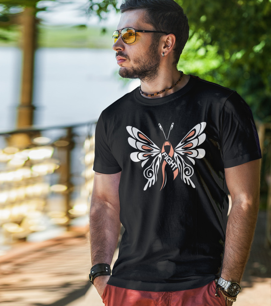 Uterine Cancer Awareness Butterfly Ribbon Fight T-Shirt
