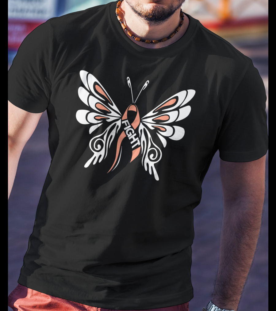 Uterine Cancer Awareness Butterfly Ribbon Fight T-Shirt