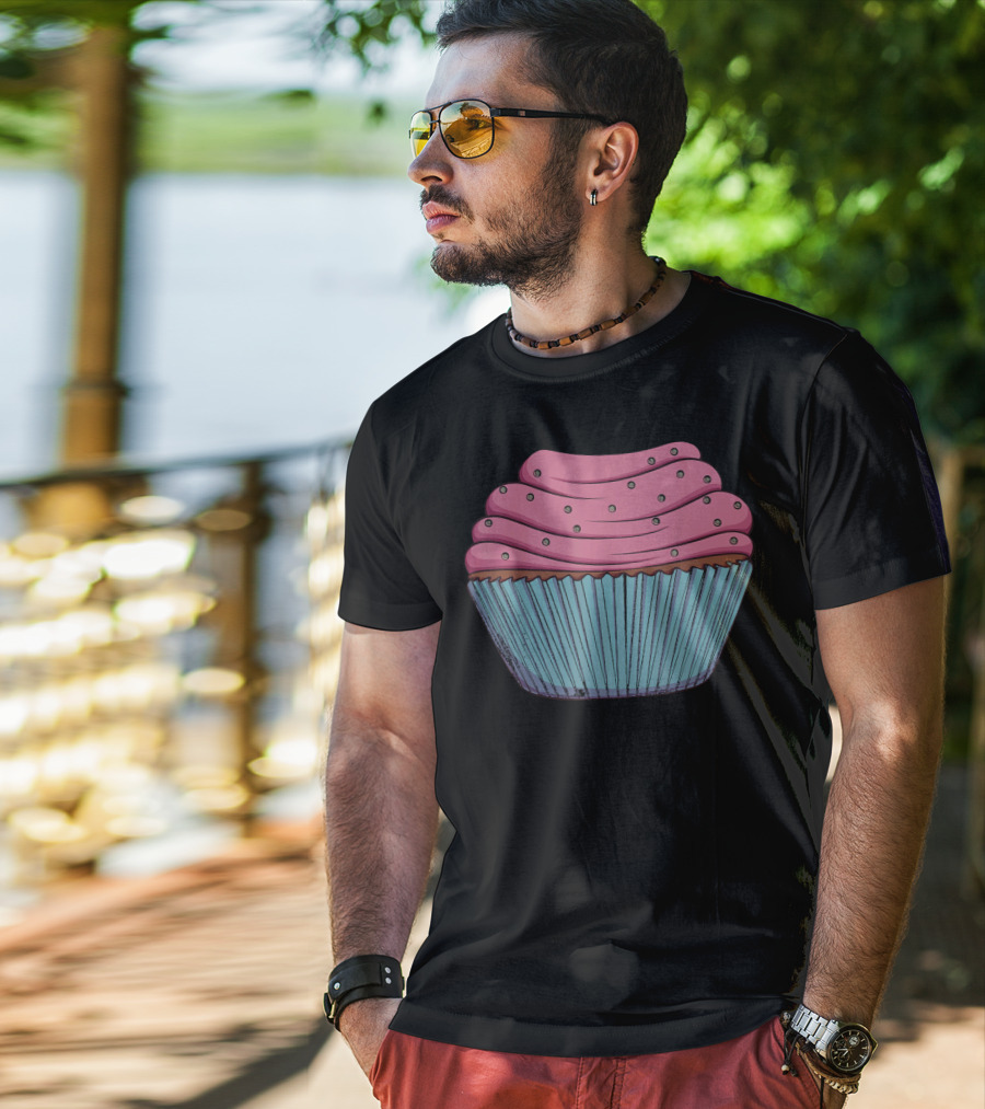 Cupcake Pink Swirled Icing Blue Wrapper T-Shirt