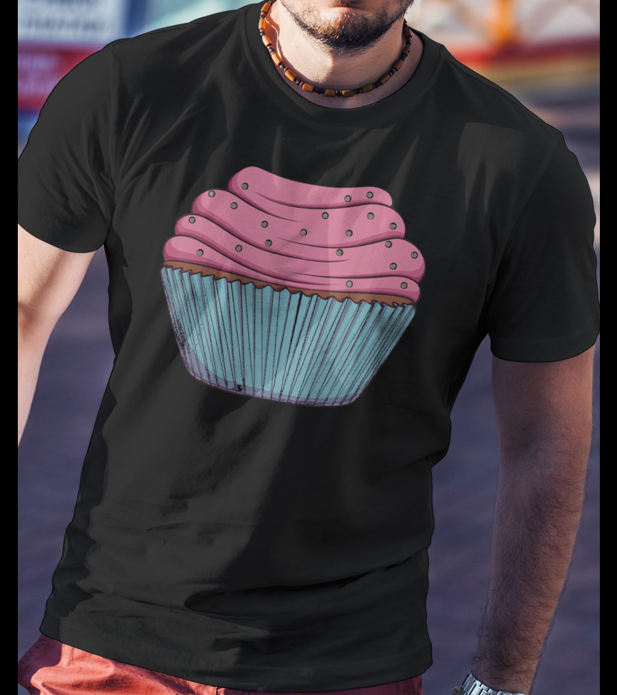 Cupcake Pink Swirled Icing Blue Wrapper T-Shirt