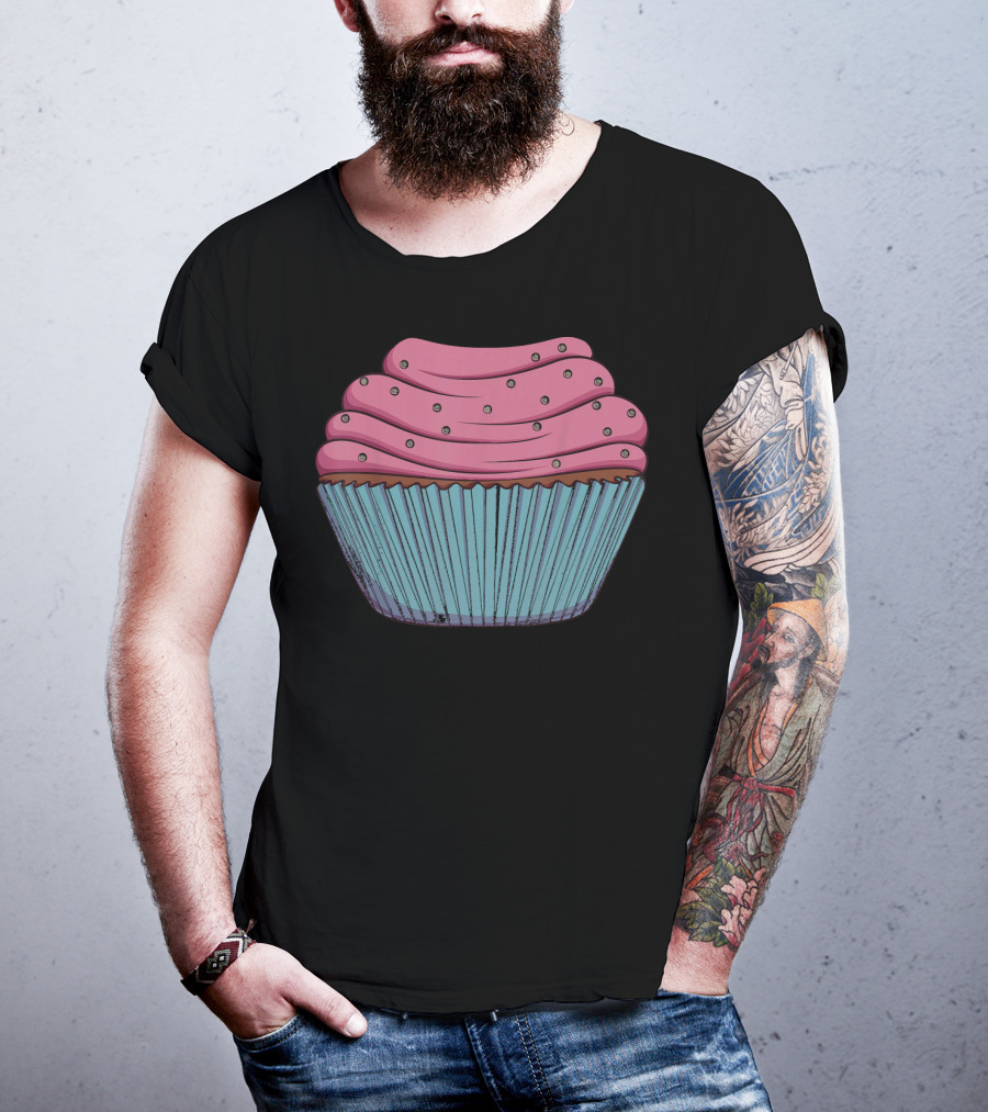 Cupcake Pink Swirled Icing Blue Wrapper T-Shirt