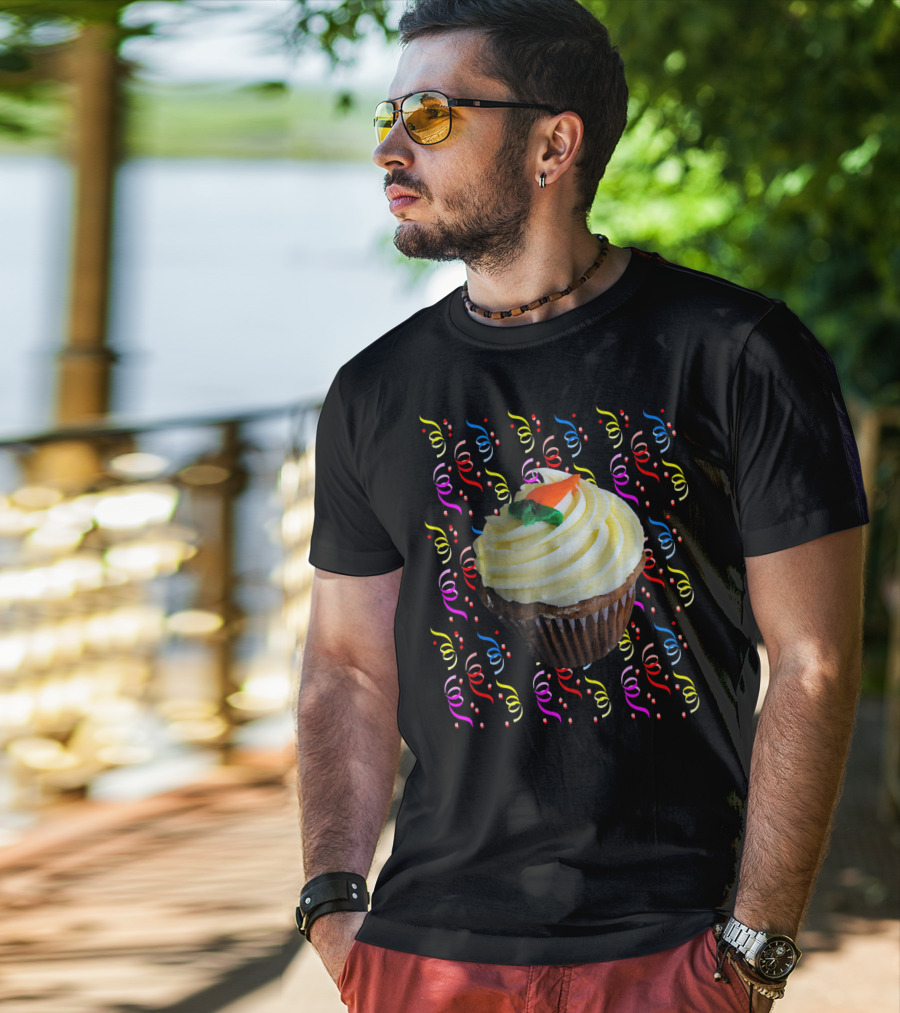 Cupcake And Confetti Cupcake With Colorful Swirl Decorations T-Shirt