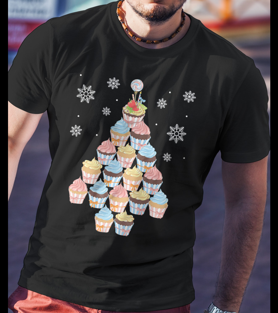 Cupcake Christmas Tree Baker Bak Festive Snowflake Topping T-Shirt