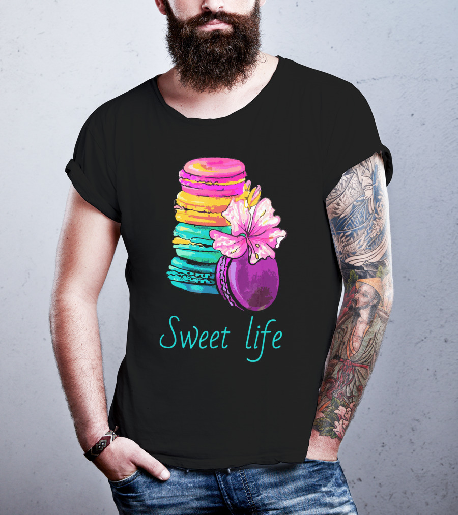 Sweet Life Colorful Macarons With Flower T-Shirt