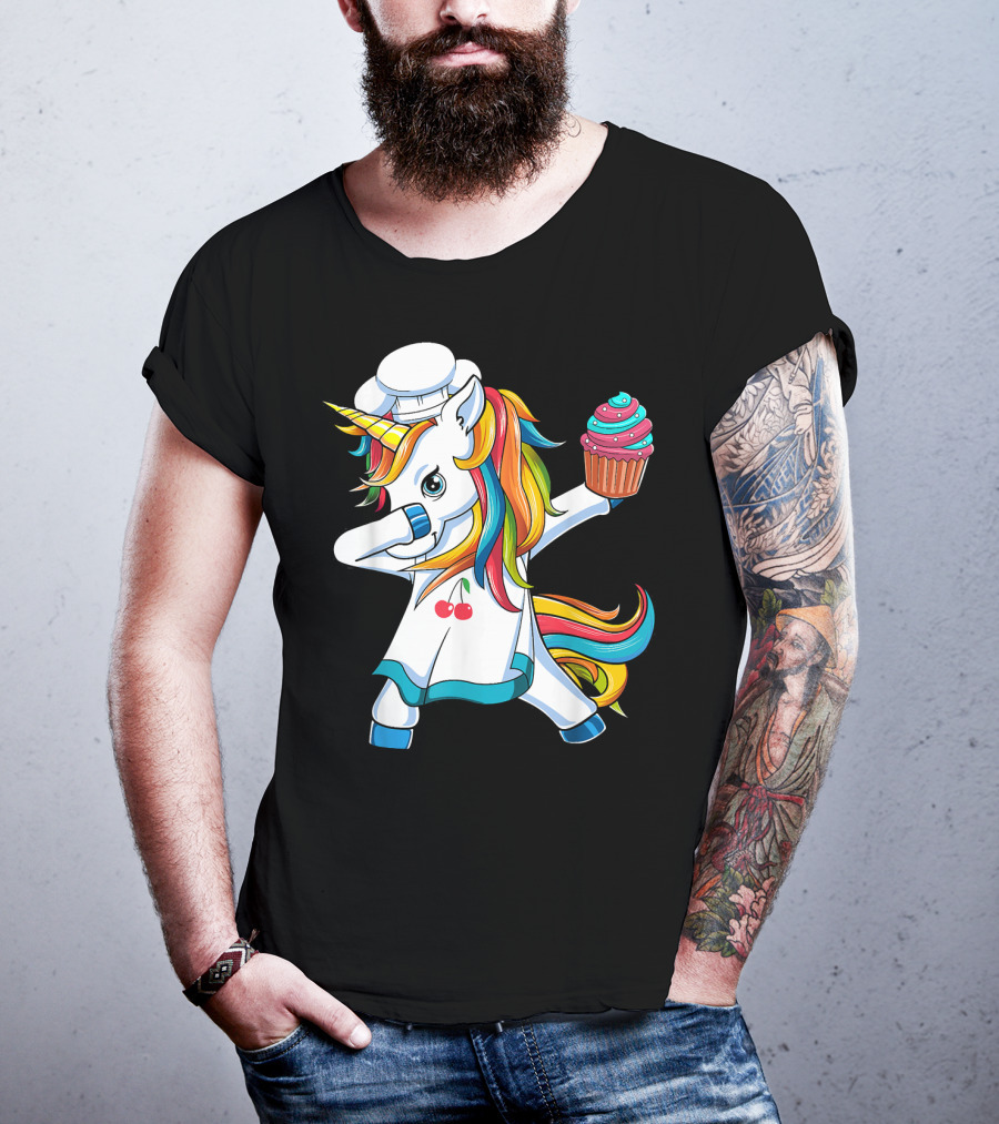 Dabbing Unicorn Rainbow Chef With Cupcake T-Shirt