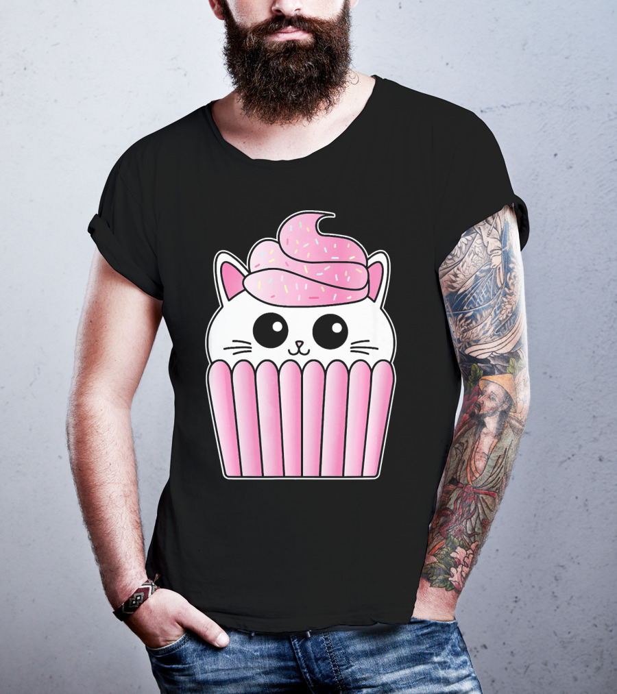 Kawaii Cat Cupcake Muffin In Pink Sweet Delight T-Shirt