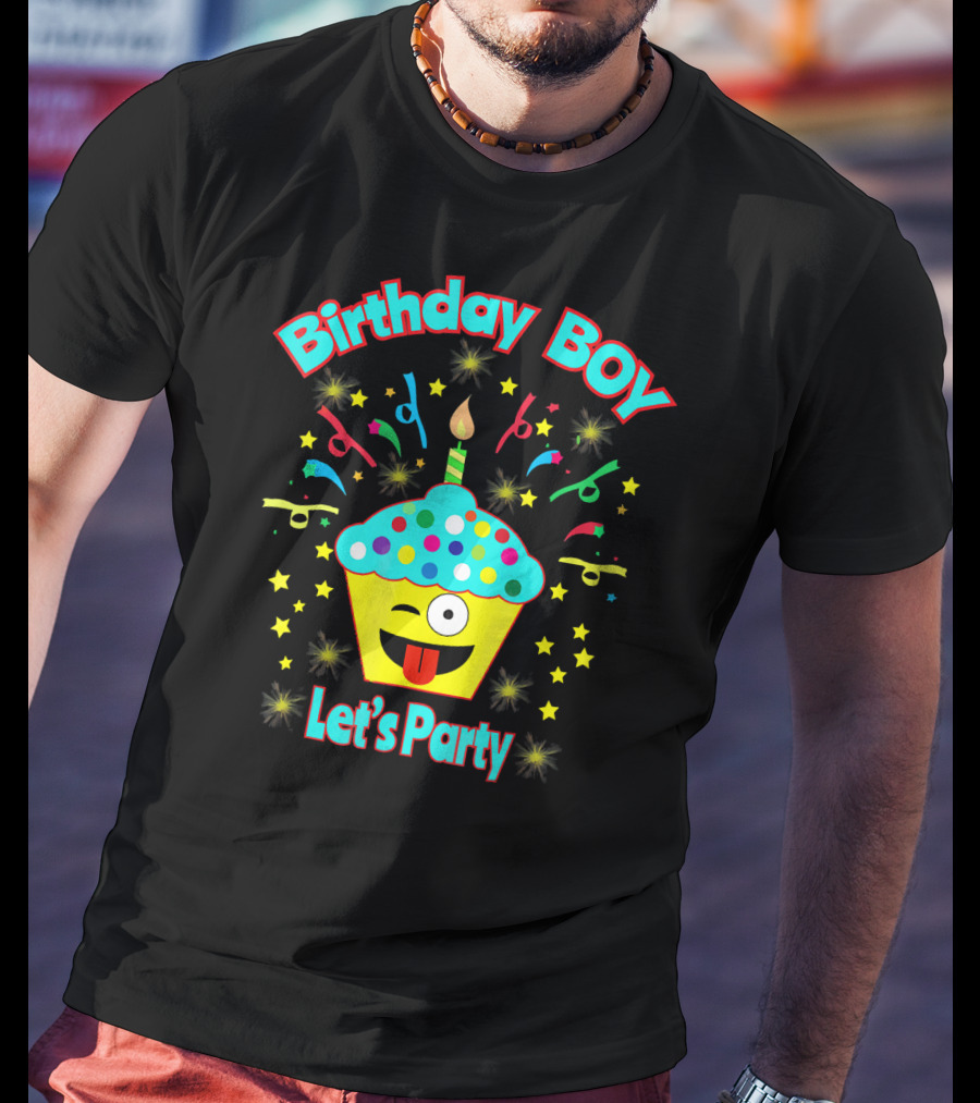 Birthday Boy Let's Party Emoji Cupcake T-Shirt