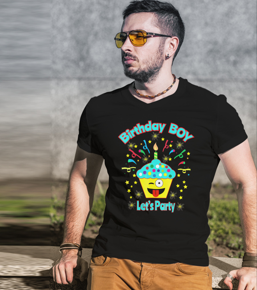 Birthday Boy Let's Party Emoji Cupcake T-Shirt