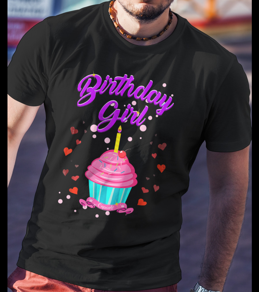 Birthday Girl Cupcake With Heart And Candle T-Shirt