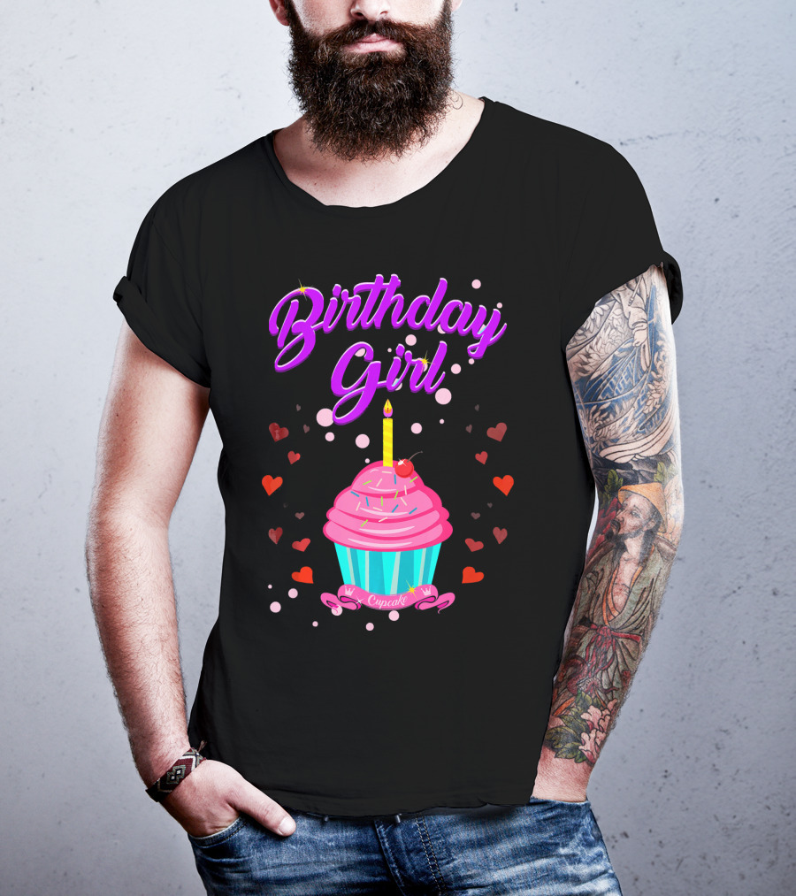 Birthday Girl Cupcake With Heart And Candle T-Shirt