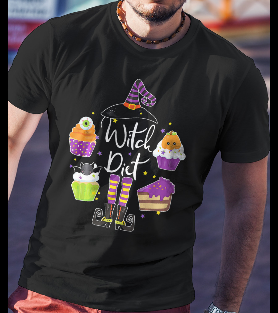 Witch Diet Funny Halloween Pumpkin Cupcake Treats With Witch Hat And Boots T-Shirt