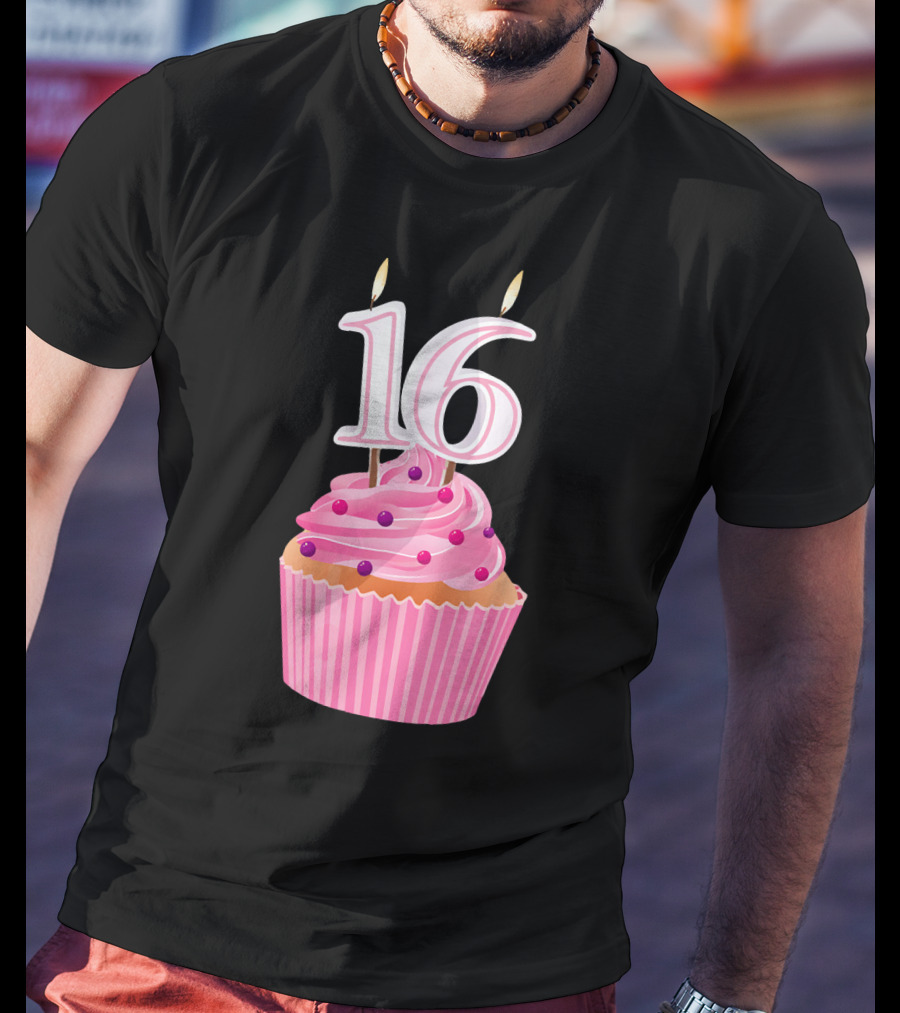 Sweet 16 Birthday Pink Cupcake With Number Candle T-Shirt
