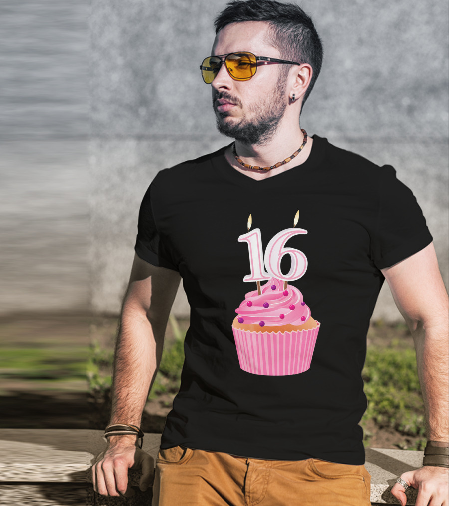 Sweet 16 Birthday Pink Cupcake With Number Candle T-Shirt