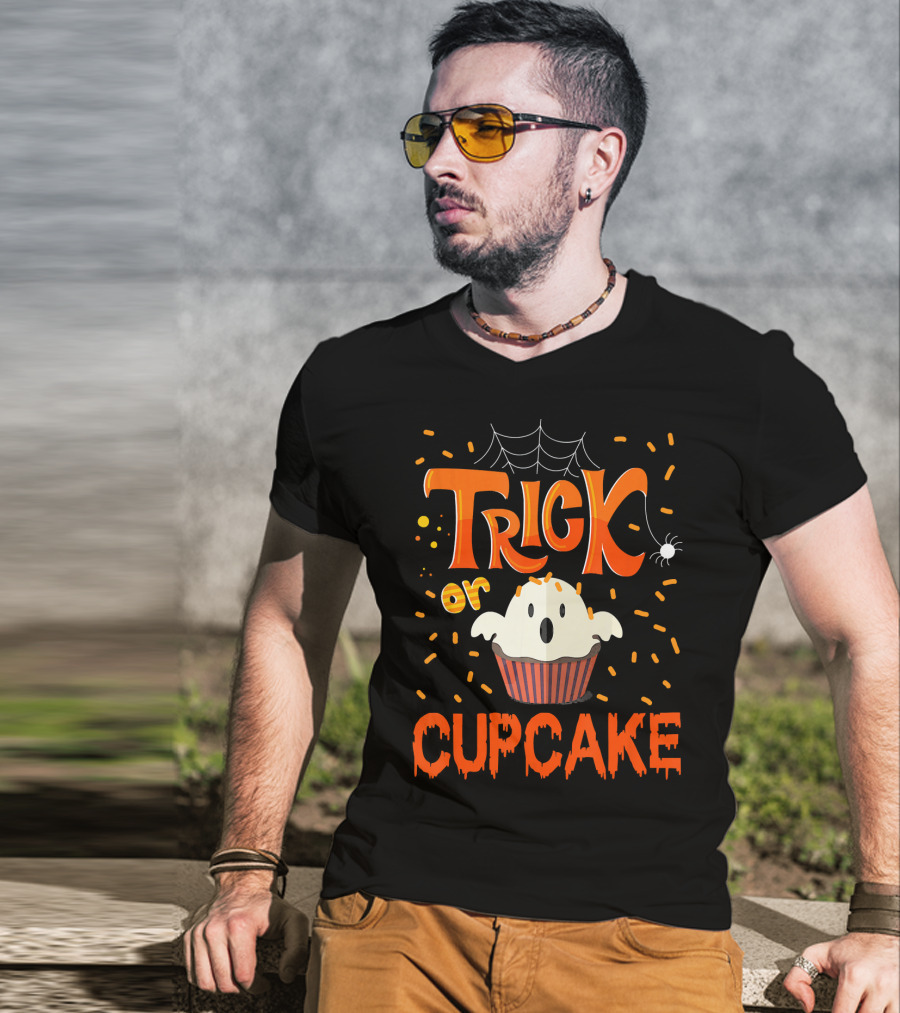 Trick Or Treat Spider Web Ghost Cupcake T-Shirt