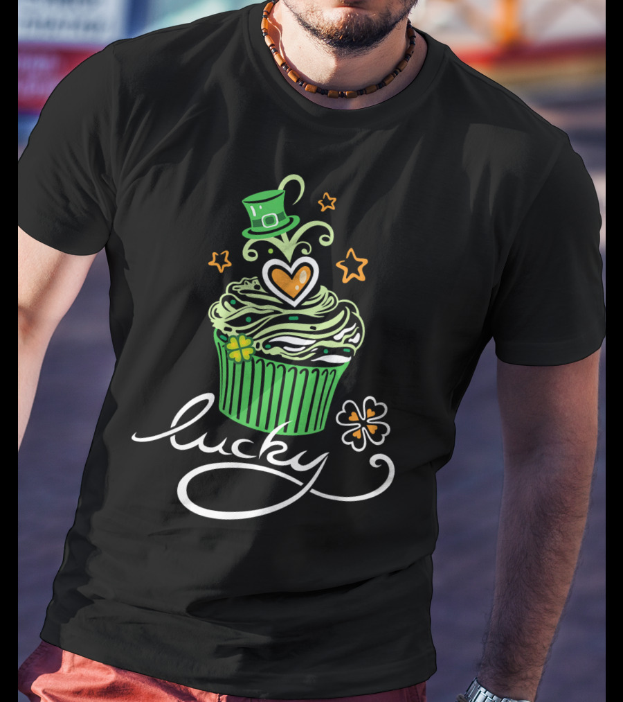 Lucky Green Cupcake With St Patrick's Day Hat And Shamrock T-Shirt