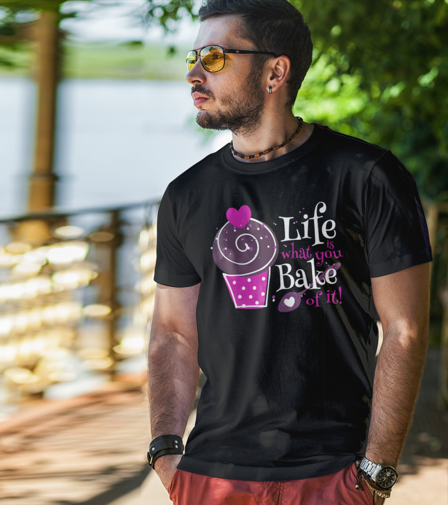 Life Is What You Bake Of It Cupcake Heart Swirl Polka Dots T-Shirt