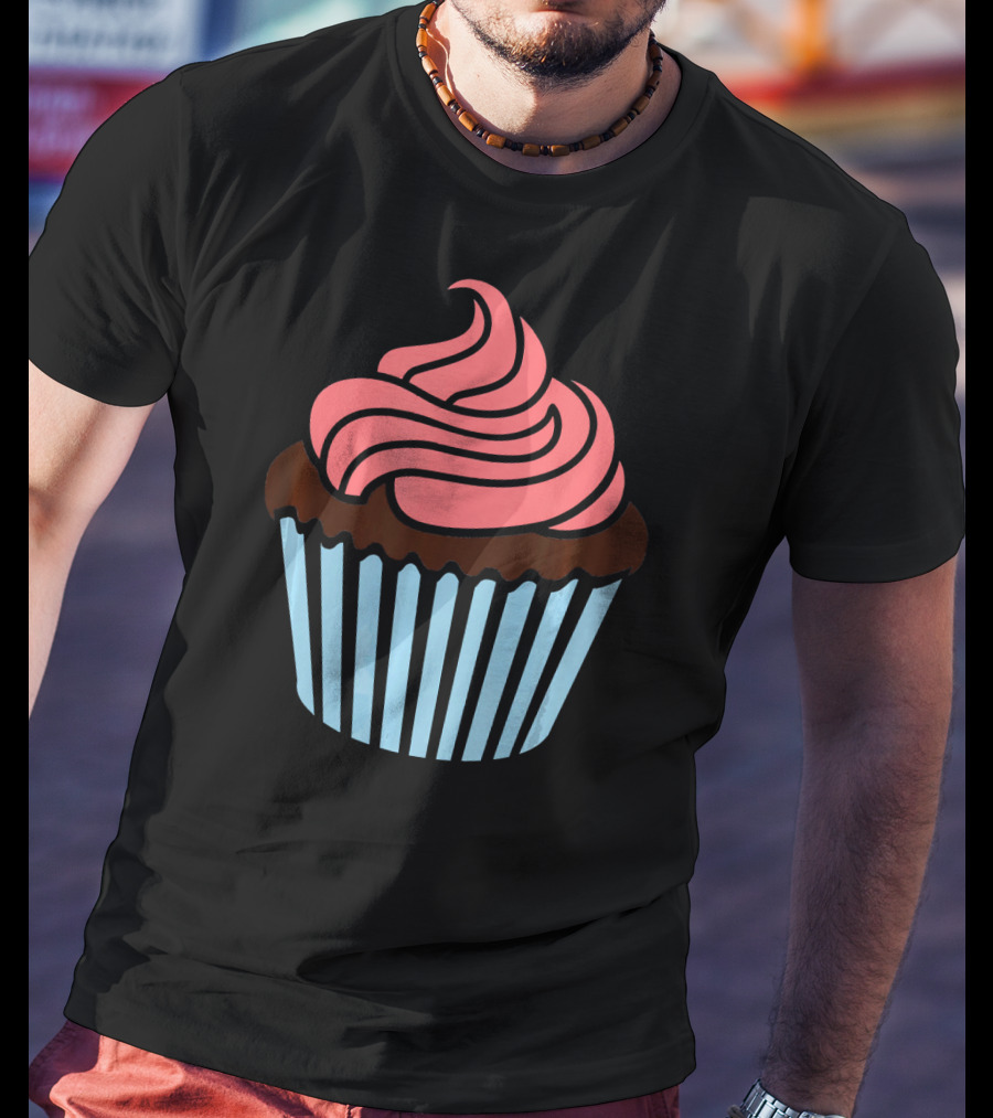 Cupcake With Pink Frosting And Striped Wrapper T-Shirt