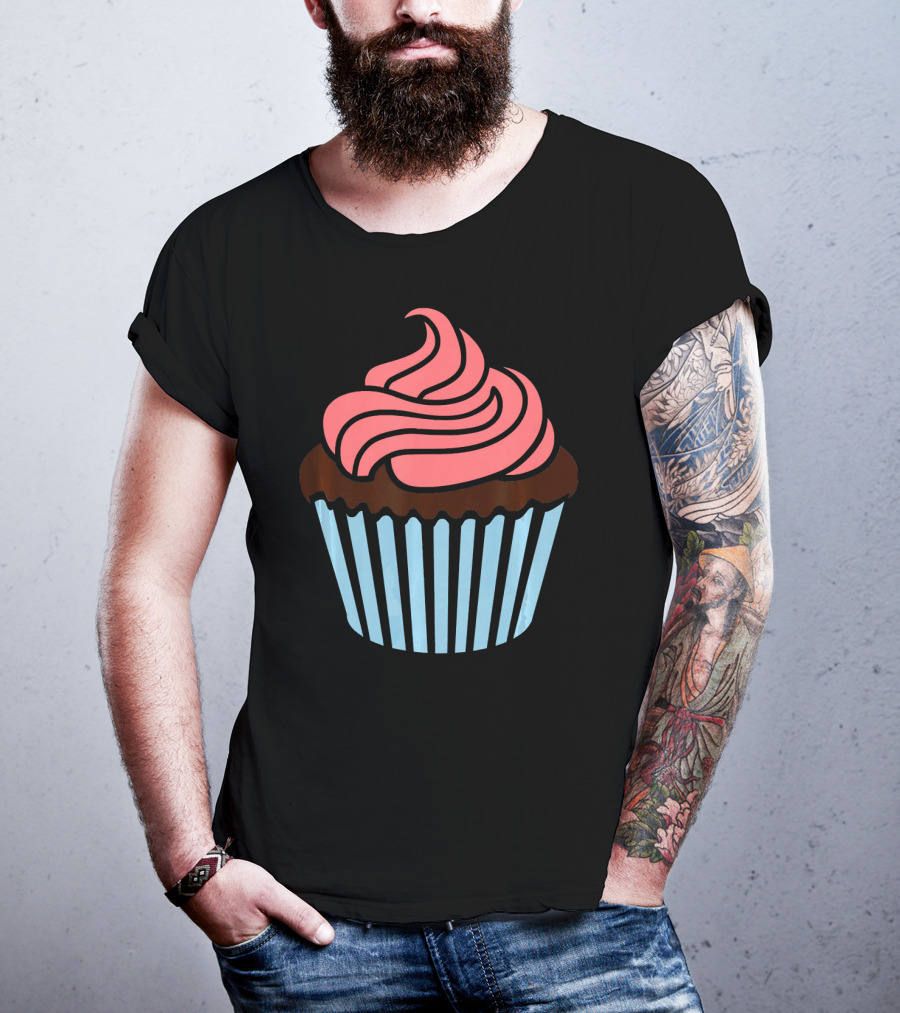 Cupcake With Pink Frosting And Striped Wrapper T-Shirt