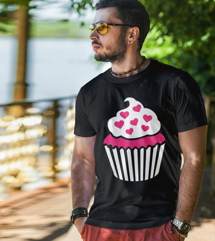 Cupcake With Pink Hearts T-Shirt