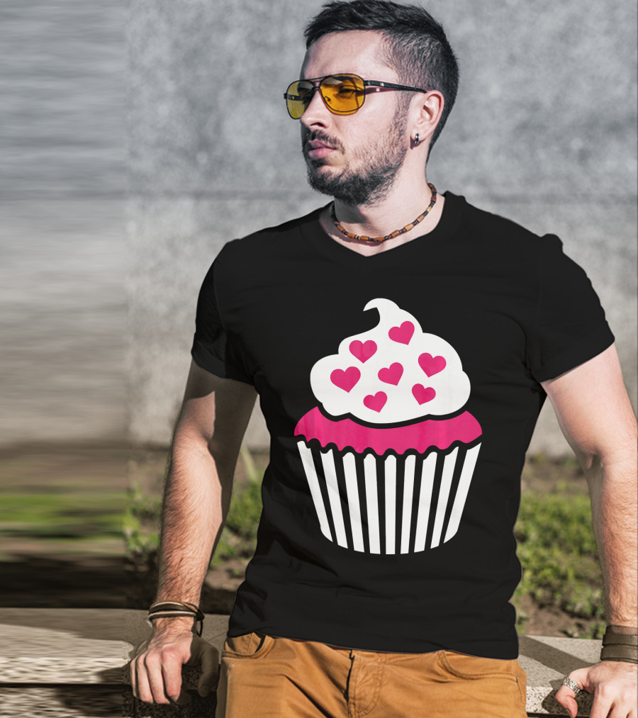 Cupcake With Pink Hearts T-Shirt