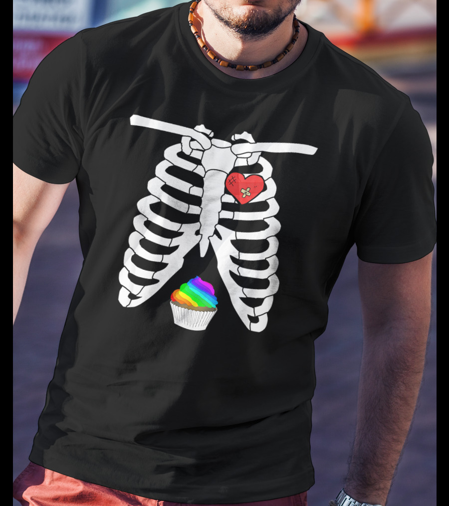 Halloween Skeleton X Ray Rainbow Cupcake Heart T-Shirt