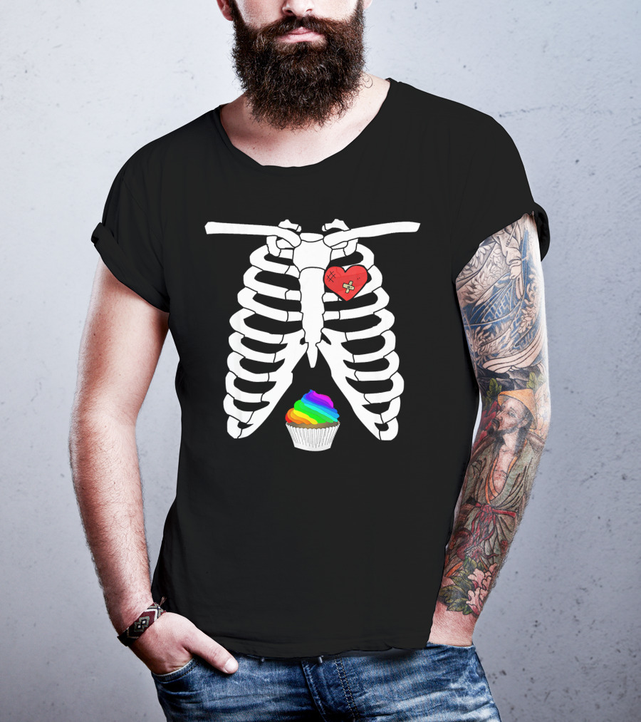 Halloween Skeleton X Ray Rainbow Cupcake Heart T-Shirt