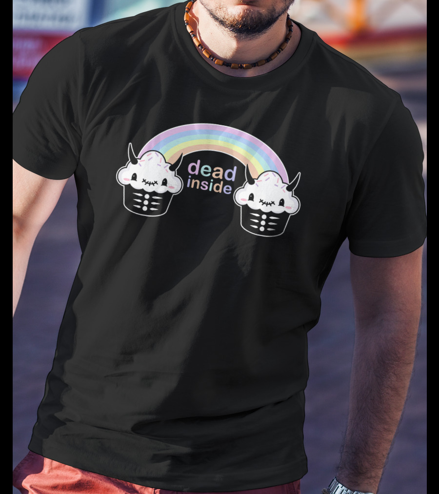 Pastel Goth Dead Inside Rainbow Cupcake Horns T-Shirt