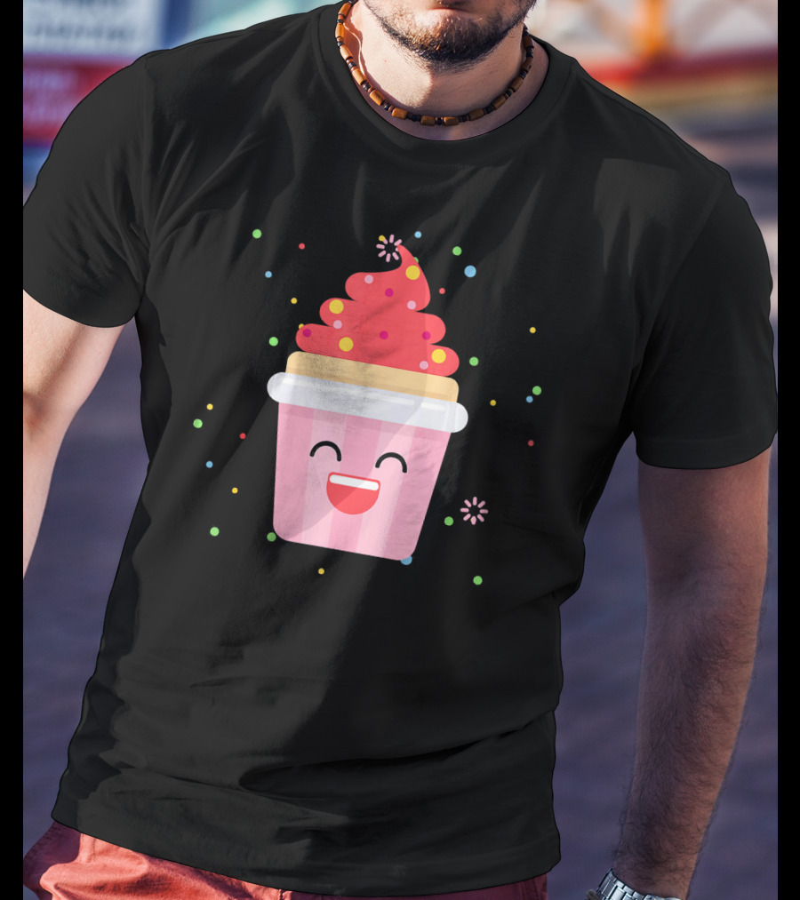 Cupcake Smiley Sweet Dessert Celebration With Sprinkles T-Shirt