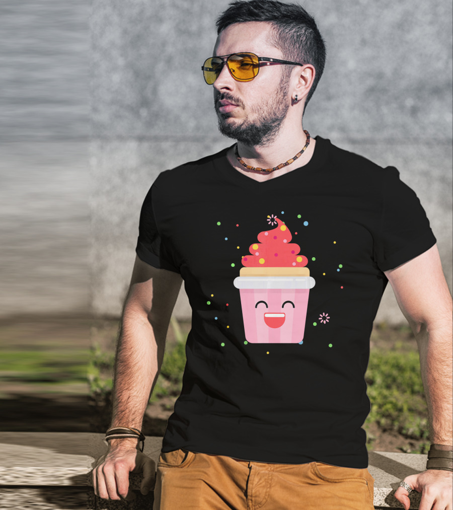 Cupcake Smiley Sweet Dessert Celebration With Sprinkles T-Shirt